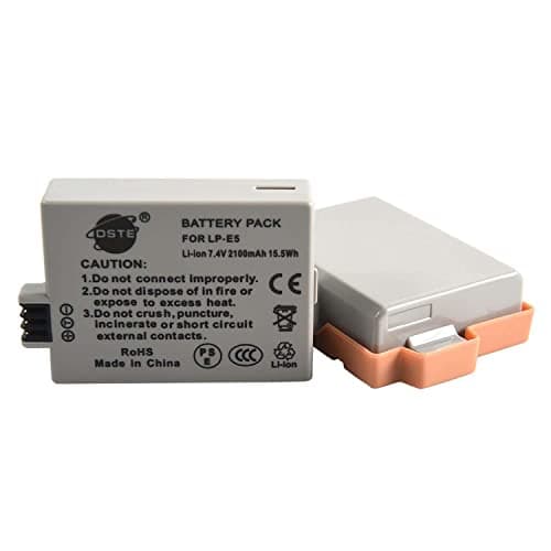 Image of DSTE® 2x LP-E5 Rechargeable Li-ion Battery Pack for Canon EOS 450D 500D 1000D Kiss F X2 X3 Rebel XS XSi T1i Digital Camera