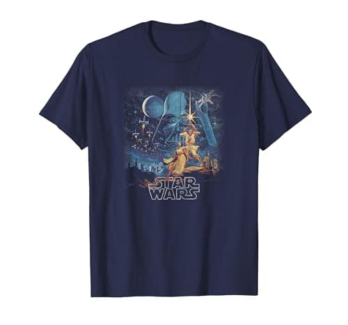 Image of Star Wars A New Hope Faded Vintage Poster T-Shirt, Men, Navy Blue, Large