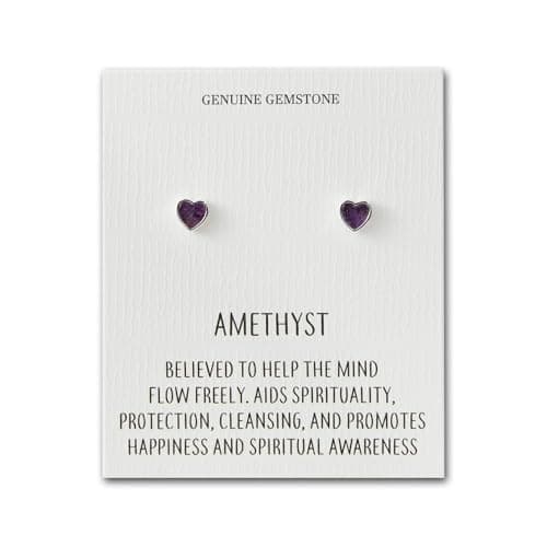 Image of Philip Jones Amethyst Heart Stud Earrings with Quote Card