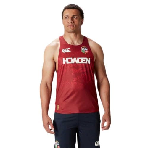Image of Canterbury Men's British & Irish Lions Canterbury Superlight Singlet | Lightweight Rugby Vest | Breathable | Official British & Irish Lions Licensed Product Technical Vest, Red Dahlia, S