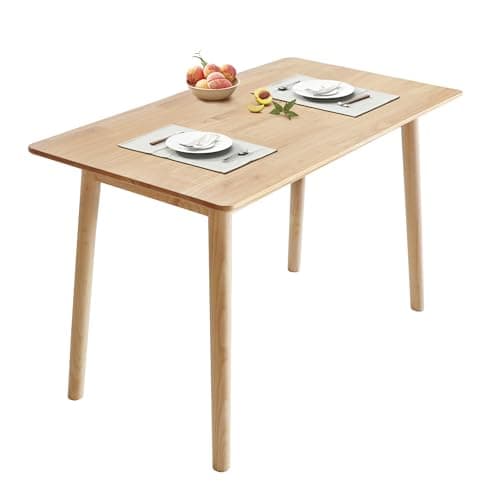 Image of Ironalita Solid Wood Dining Table Small Rectangle Kitchen Table for Small Spaces, 47" Mid Century Modern Natural Wooden Dinning Tables, Solid Wood Desk Oak Dinner Tables for Dining Room, Kitchen