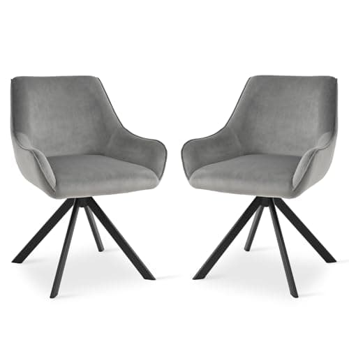 Image of Goeurvant Velvet Dining Chairs Set of 2 with Armrests,360° Swivel Upholstered Chairs,Modern Rotary Chair,Kitchen Chair with Metal Frame and Backrest for Dining Room,Living Room,Bedroom,Office, Gray