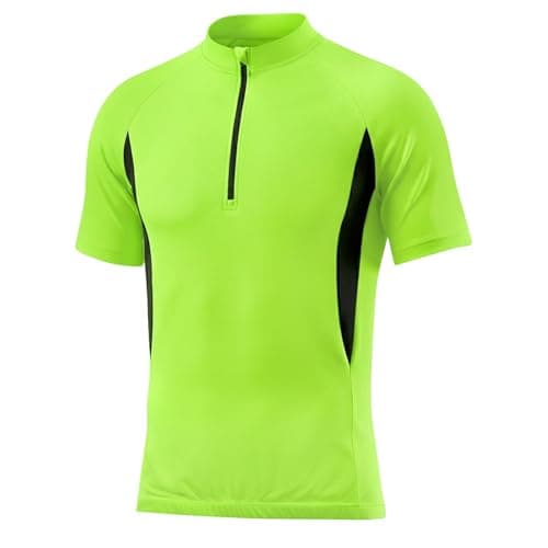 Image of DiULi Men's Cycling Jersey Short Sleeve Half Zip, Breathable Quick Dry Bike Shirt with 3 Back Pockets, Lightweight Summer Cycling Top for Road Mountain Biking - M Green