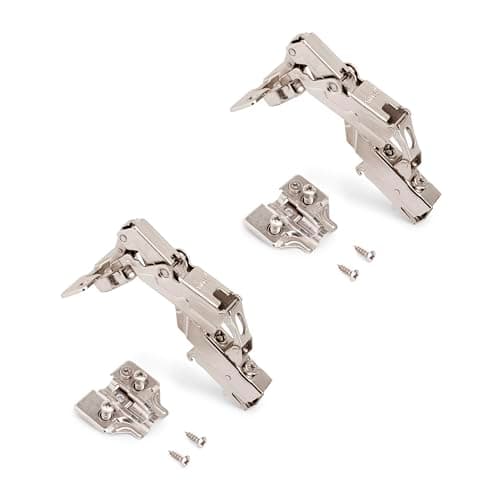 Image of Emuca - Pack of 2 X91 Inset Hinges 165 Degree Opening with Soft Closing and Euro Screw-in Plates, Height 0, Steel, Nickel Plated