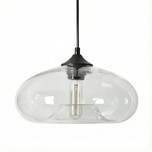 Image of HJXDtech Pendant Light with 28cm Glass Lampsahde, Industrial Vintage Loft Bar E27 Ceiling Hanging Lamp for Kitchen, Dining &Living Room (Transparent)
