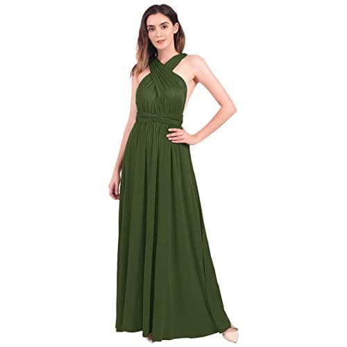 Image of Womens Bridesmaid Elegant Convertible Transformer Infinity Multi Way Wrap Solid Color Cocktail Dress Off Shoulder V Neck Bandage Long Maxi Dress Forest Green 14-16
