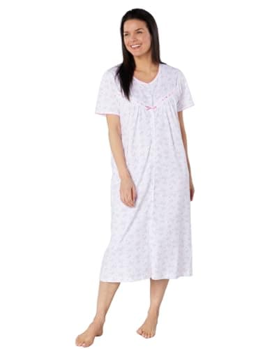 Image of Suzy & Me Ladies 100% Cotton Jersey Butterfly Print Button Through Coat Nightdress. Cerise, Navy Pink or Aqua. Sizes 8-10 12-14 16-18 20-22 24-26 (PALE PINK, 8-10)