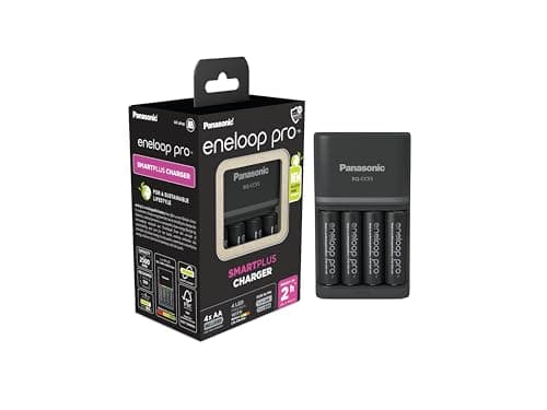 Image of eneloop pro SmartPlus Charger, for 1-4 AA/AAA Rechargeable Batteries, 2h Charging Time, 10 Safety Features, 4 eneloop pro AA batteries included (2500 mAh), UK plug