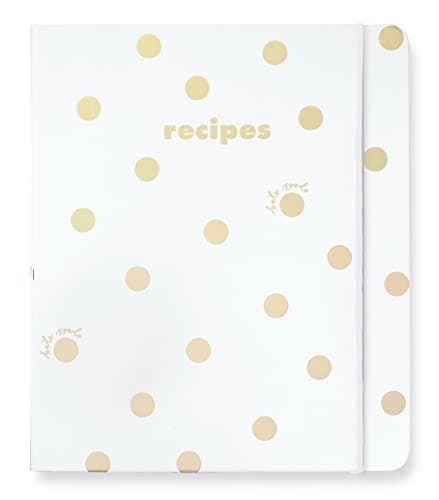 Image of Kate Spade New York Recipe Book with 7 Tabbed Sections and Recipe Card Sleeves, Blank Recipe Book Organizer Includes Notes Pages and Recipe Pages, Gold Dot with Script