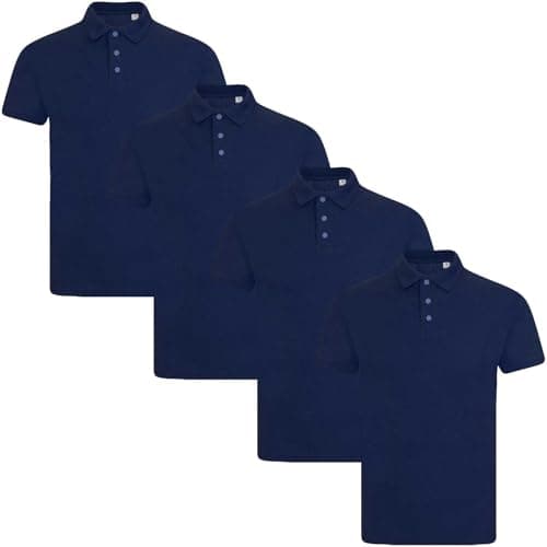 Image of True Face Mens Polo Shirt Plain Tshirt Short Sleeve Summer Work Pique T Shirt Workwear Adult Tee Classic Casual Top Navy Plain - 4 Pack XL