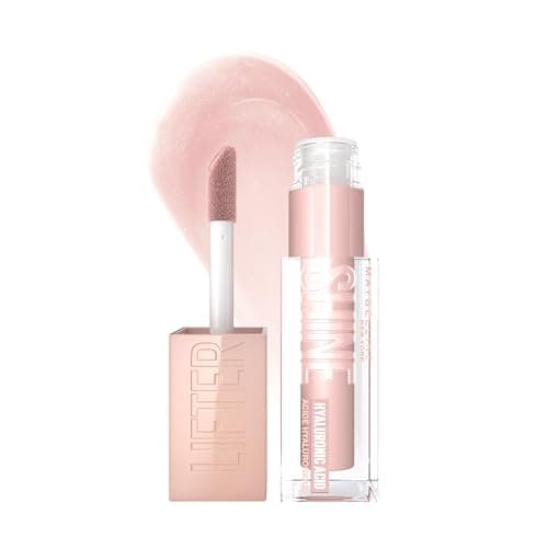 Image of Maybelline Lifter Gloss, Hydrating Lip Gloss with Hyaluronic Acid, 002 Ice (Light Pink), Creates Fuller-Looking, Shiny, Moisturised and Plumped Lips. Non-sticky