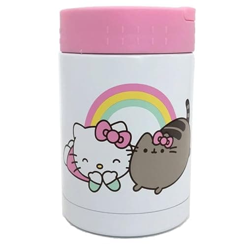 Image of Puckator LPOT24A Hello Kitty & Pusheen the Cat Reusable Stainless Hot & Cold Thermal Insulated Lunch Pot/Snack Pot 500ml