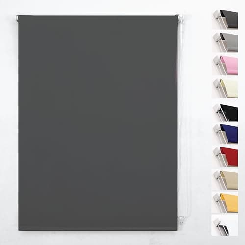 Image of Funky Gadgets Roller Blinds Thermal Blackout Roller Blind, Easy Fit Child Safe Trimmable UV Protection Home Office Window Blinds, Grey Blind (90cm Wide X 165cm Drop)