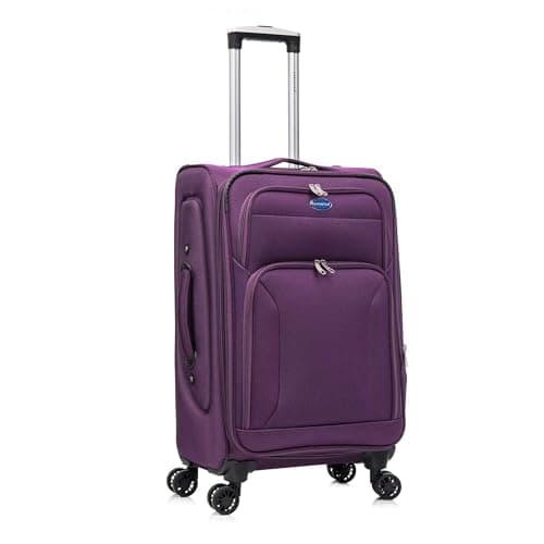 Image of Aerostar Medium 26” Lightweight Softshell Expandable Suitcase, Integrated Combination Lock, 4 Wheels Check in Luggage for 15 to 20kg (Purple, 77 litres)