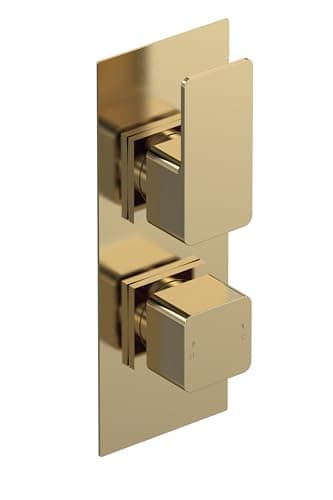 Image of nuie WIN8TW02 Windon Modern Bathroom Concealed Square Twin Thermostatic Shower Valve with Diverter, 215mm, Brushed Brass