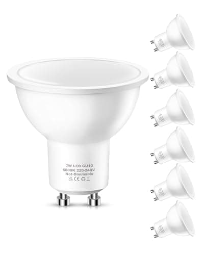 Image of Flaspar GU10 LED Light Bulbs 60W Equivalent, 6000K Daylight White, 7W 600LM GU10 LED Bulbs 6 Pack, Energy Saving Spotlight Light Bulb for Ceiling, Not-Dimmable