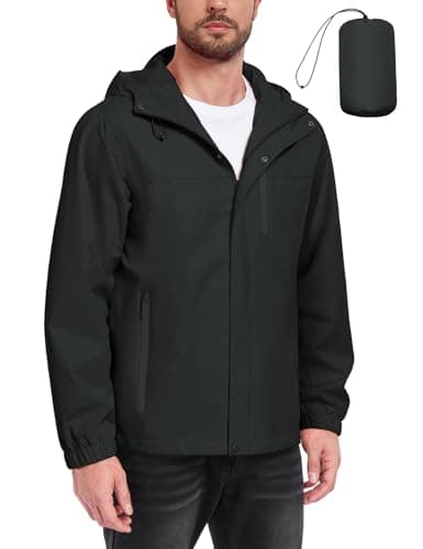 Image of Xnova Mens Waterproof Jackets Lightweight with Hood, Packable Rain Jacket Windbreaker Zipper Rain Coat for Hiking Cycling Outdoor Work, Dark Grey, M