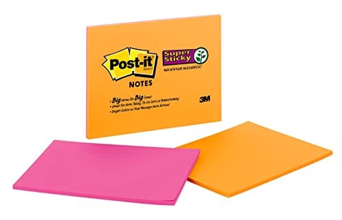 Image of Post-it Super Sticky Notes, 8x6 in, 2 Pads, 2X The Sticking Power, Rio de Janeiro Collection, Bright Colors (Orange, Pink, Blue, Green), Recyclable (6845-SSP-2PK)