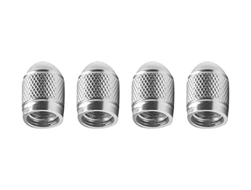 Image of Marcraft Silver Metal Bullet Tyre Wheel Alloy Valve Caps Dust Caps (4 Pack) Universal for Cars, SUVs, Bicycles, Motorcycles, Trucks | Rubber Airtight Seal | Aluminium Alloy | Screw-On