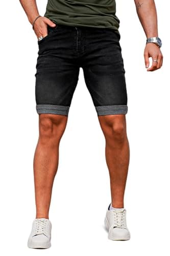 Image of GINGTTO Men's Shorts Slim Stretch Denim Summer Jeans Skinny 9 Inch Casual Trouers for Men UK Grey 36