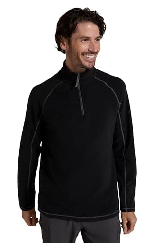 Image of Mountain Warehouse Ashbourne Mens Fleece - Lightweight Microfleece Sweater, Antipill Midlayer, Warm Top - Best for Spring Summer, Camping, Trekking, Hiking Black XS