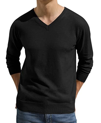 Image of Hisir Christmas Jumpers for Men Winter Lightweight Knitted Jumper Long Sleeve Soft Warm Knitwear Pullover Sweaters for Men (Black, XXL)