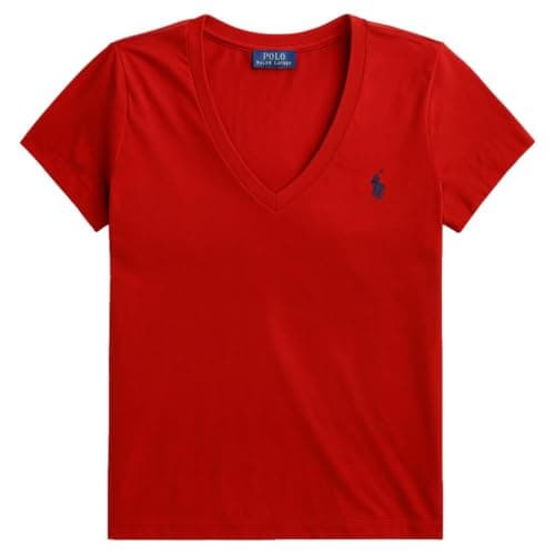 Image of Polo RL Women's V-Neck Pony T-Shirt, Polo Ralph Lauren Red, M