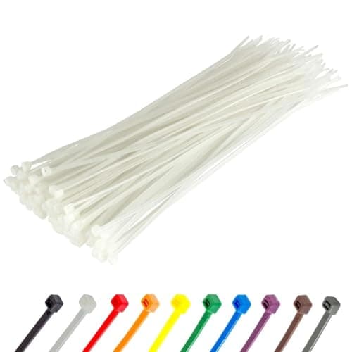 Image of Gocableties White Cable Ties, 200mm x 4.8mm, Pack of 100, 8" Premium Nylon Zip Ties Clear/Natural, Multi-Purpose Plastic Tie Wraps, Secure Self-Locking Mechanism, for Home, Garden, Office and DIY