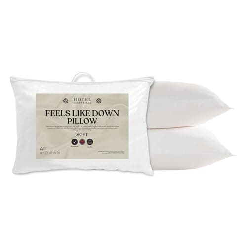 Image of Hotel Essentials Soft Touch Feels Like Down Anti-Allergy White Pillow Pack of 2 - Hypoallergenic Soft Support Microfibre Pillows for Stomach Sleepers Filled with Bouncy Hollowfibre (46cm x 74cm)