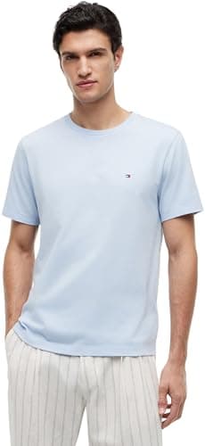 Image of Tommy Hilfiger Men’s Short Sleeve Round Neck Seasonal Solid T-Shirt, Blue (Breezy Blue), M