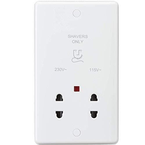 Image of Knightsbridge CU8900N Curved Edge Dual Voltage Shaver Socket with Neon in White, 14.6 cm*8.6 cm*0.7 cm