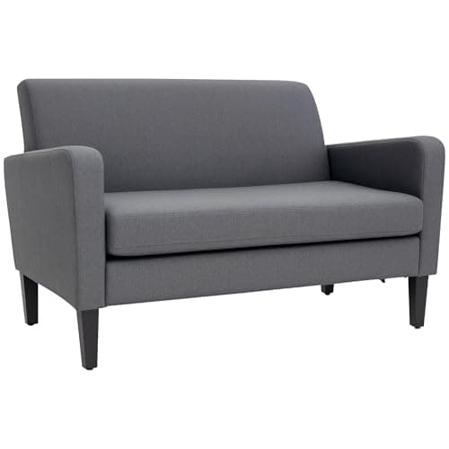 Image of HOMCOM Modern 2-Seat Sofa with Rubber Wood Legs, Upholstered Loveseat, Sofa for Living Room, Bedroom, Dark Grey