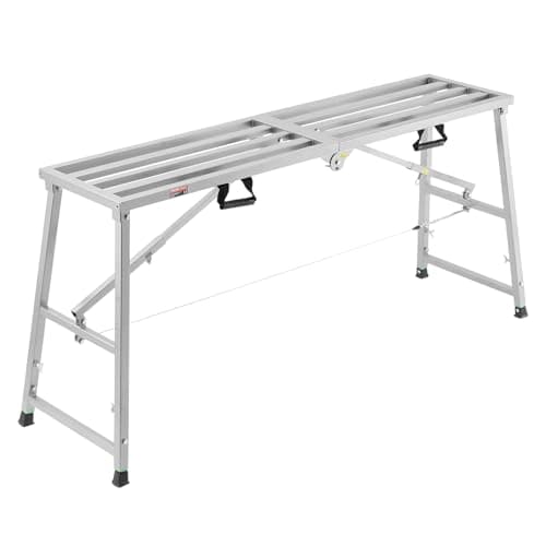 Image of VEVOR Work Platform, 4 Gear Adjustable Height, Folding Alloy Steel Step Ladder, Portable Scaffolding Platform, 800 lb Load Capacity, Non-Slip Rubber Feet, Drywall Painting Stool, Cleaning & Washing