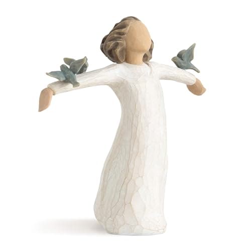 Image of Willow Tree Happiness, Free to Sing, Laugh, Dance, Create, Figure with 3 Bluebirds on Arms, Gift for Graduates or to Encourage and Support Creative Expression, Sculpted Hand-Painted Figure