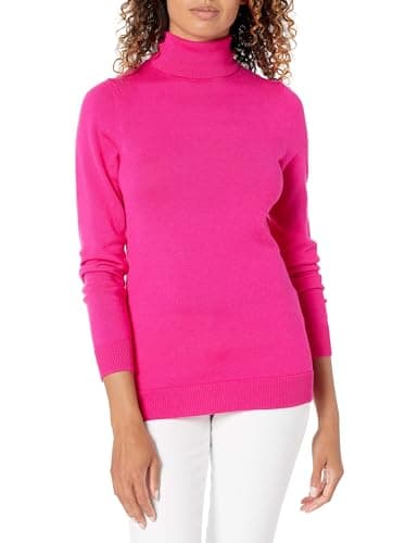 Image of Amazon Essentials Women's Classic-Fit Lightweight Long-Sleeve Turtleneck Sweater (Available in Plus Size), Bright Pink, Medium