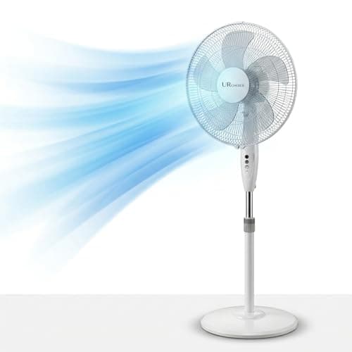 Image of UR CHOICE 16 Inch Pedestal Fan White, Round Base Stand Fan, 3 Speed Settings, Oscillating & Adjustable Height Cooling Fan for Home Bedroom Office (Model 040852)