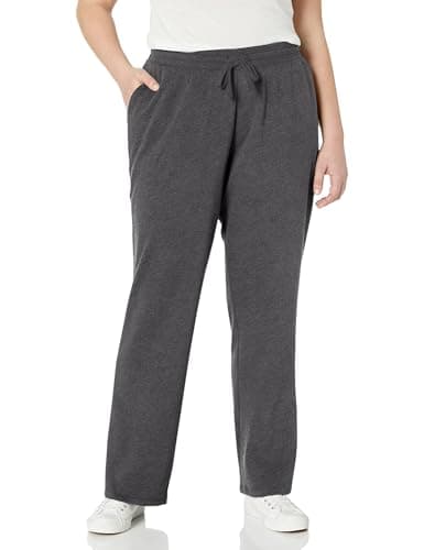 Image of Amazon Essentials Women's Straight Leg Sweatpants with Drawstring for Women, Fleece – (Available in Plus Size), Charcoal Heather, XS