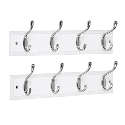 Image of DOKEHOM [2 Pack 4-Satin Nickel Hooks on White Color Board Wall Mounted Coat Hook Rack Hanger
