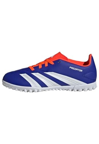 Image of adidas Unisex Club Junior Football Boots Turf, Lucid Blue/Cloud White/Solar Red, 4.5 UK
