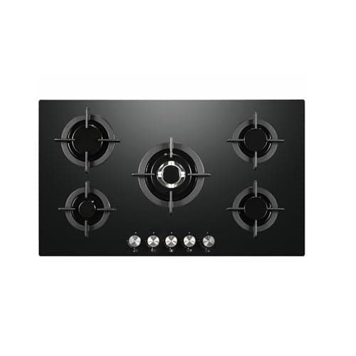 Image of Cookology GGH906BK Gas Hob on Glass - 90cm Built-in 5 Burners - Powerful Wok Burner and Cast Iron Pan Supports - Auto Igniton - In Black