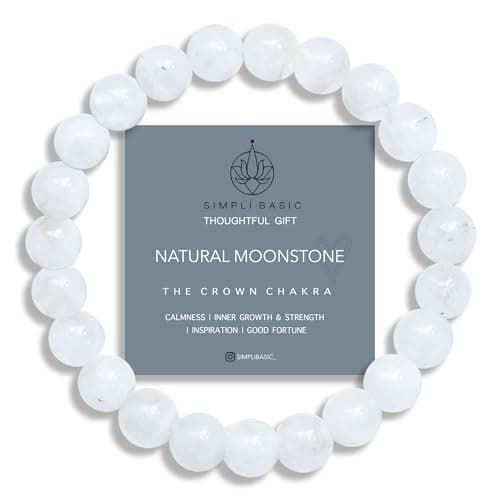 Image of SIMPLÍ BASIC Natural Moonstone Healing Bracelet – 8mm Gemstone Beads | Calming Stress Relief for Women & Men | Inner Peace & Inspiration with Luxury Gift Box| Valentine's Day Gift for Women