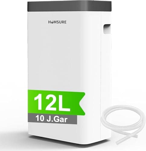 Image of ELECCI Dehumidifier 12L, Dehumidifier for Home & Clothes Drying 100m³ (40m²), Timer, Auto Defrost, Quiet (40dB), 1.4L Tank, Continuous Drain, Built-In Pump, Automatic Mode, Ideal for Basement, Bedroom