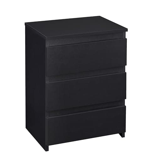 Image of Yaheetech Bedside Table with 3 Drawers, Bedside Cabinet, Wooden Modern Nightstand with Storage for Living Room, Bedroom, 35 x 45 x 60.5 cm, Black