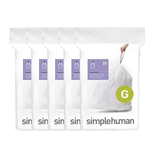 Image of simplehuman Code G 100 Count,Genuine Custom Fit Liners, Drawstring Trash Bags in Dispenser Packs, 30 Liter / 8 Gallon, White