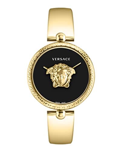 Image of Versace Women's Palazzo Empire Collection Luxury Ladies Watch with Gold Strap, Gold Case, Black Dial, Quartz Movement, Water Resistant
