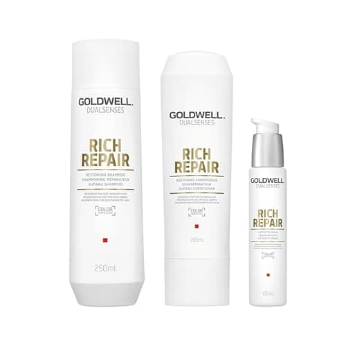Image of Goldwell Dualsenses Rich Repair Restoring Shampoo, 250ml & Conditioner, 200ml for Dry to Damaged Hair with Rich Repair 6 Effects Serum 100ml