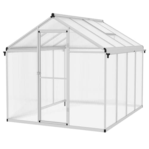 Image of Outsunny 8x6ft Aluminium Greenhouse with/Door Window Galvanised Base PC Panel