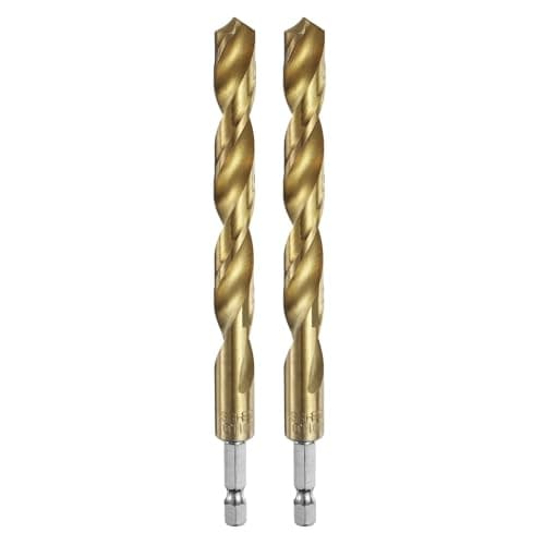 Image of sourcing map 2pcs 1/4" Hex Shank Twist Drill Bits 11mm Titanium Coated High Speed Steel Quick Change Hex Drilling Bit Jobber Drill Bits for Wood Plastic Metal, Gold