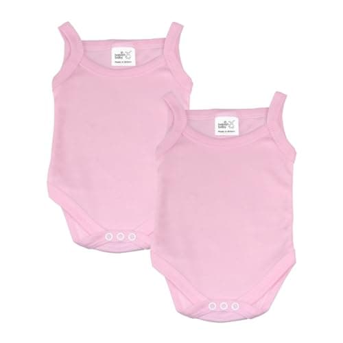 Image of Baby Vests, Sleeveless Baby Bodysuits, 100% Cotton Strap Shoulder Newborn Vests, British Made for Boys or Girls, 2 Pack, Pink, Newborn