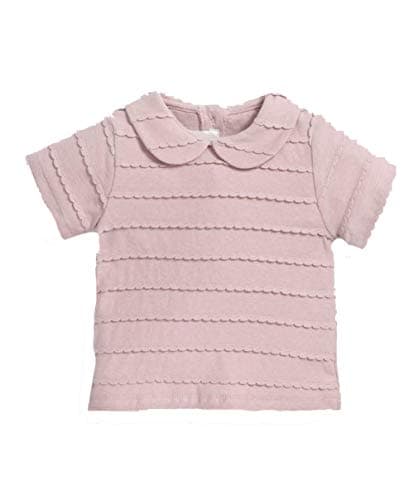 Image of Mamas & Papas Baby Girls Pink Textured Frill T-Shirt - Size 3-6 Months
